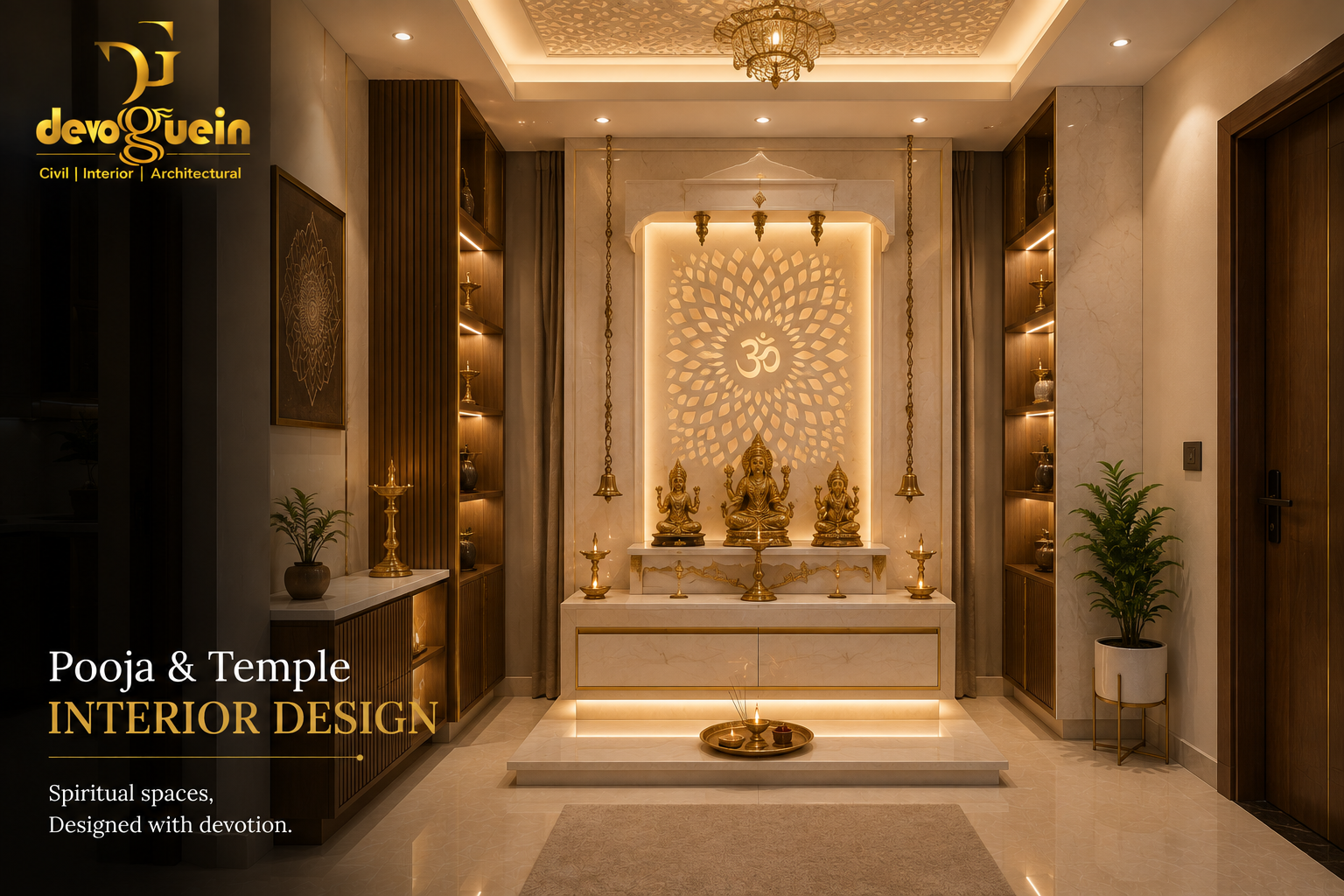 Pooja and temple interior design project in Noida Extension by Devoguein