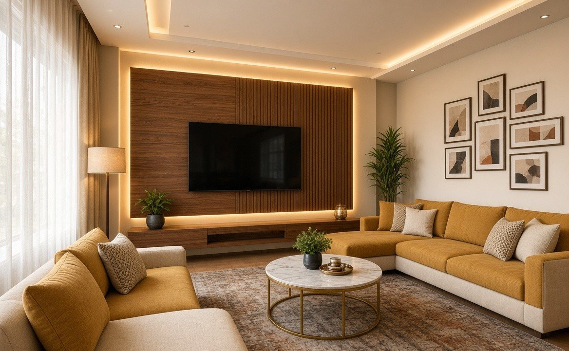 Living room interior design project near Gaur City 2 by Devoguein