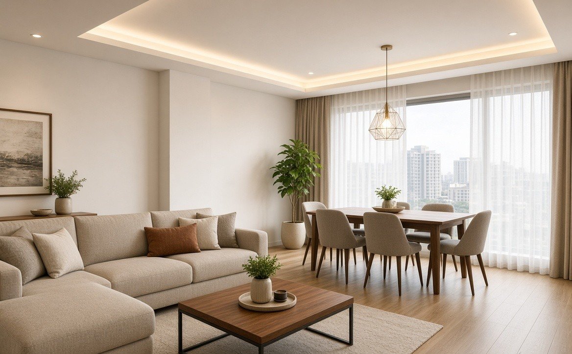 Best interior designer in Gaur City 2, Sector 16C by Devoguein, living and dining interior