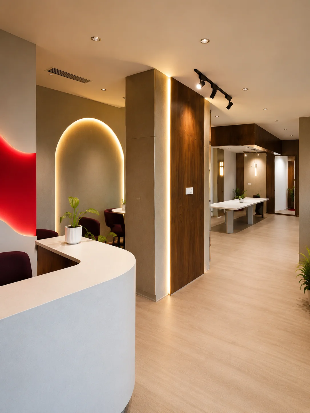 Forbes Global Properties sales office interior design in Noida by Devoguein, reception area