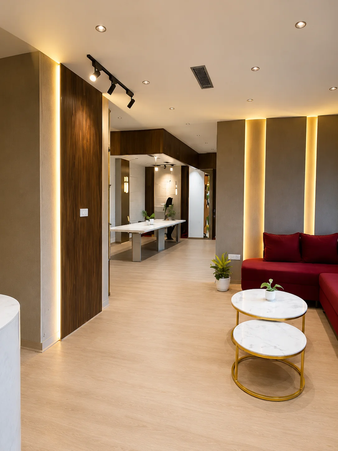 Forbes Global Properties sales office interior design in Greater Noida by Devoguein, display counter