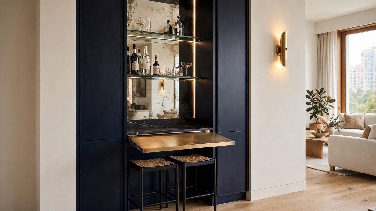 Compact luxury bar unit design for apartments in Noida Extension by Devoguein