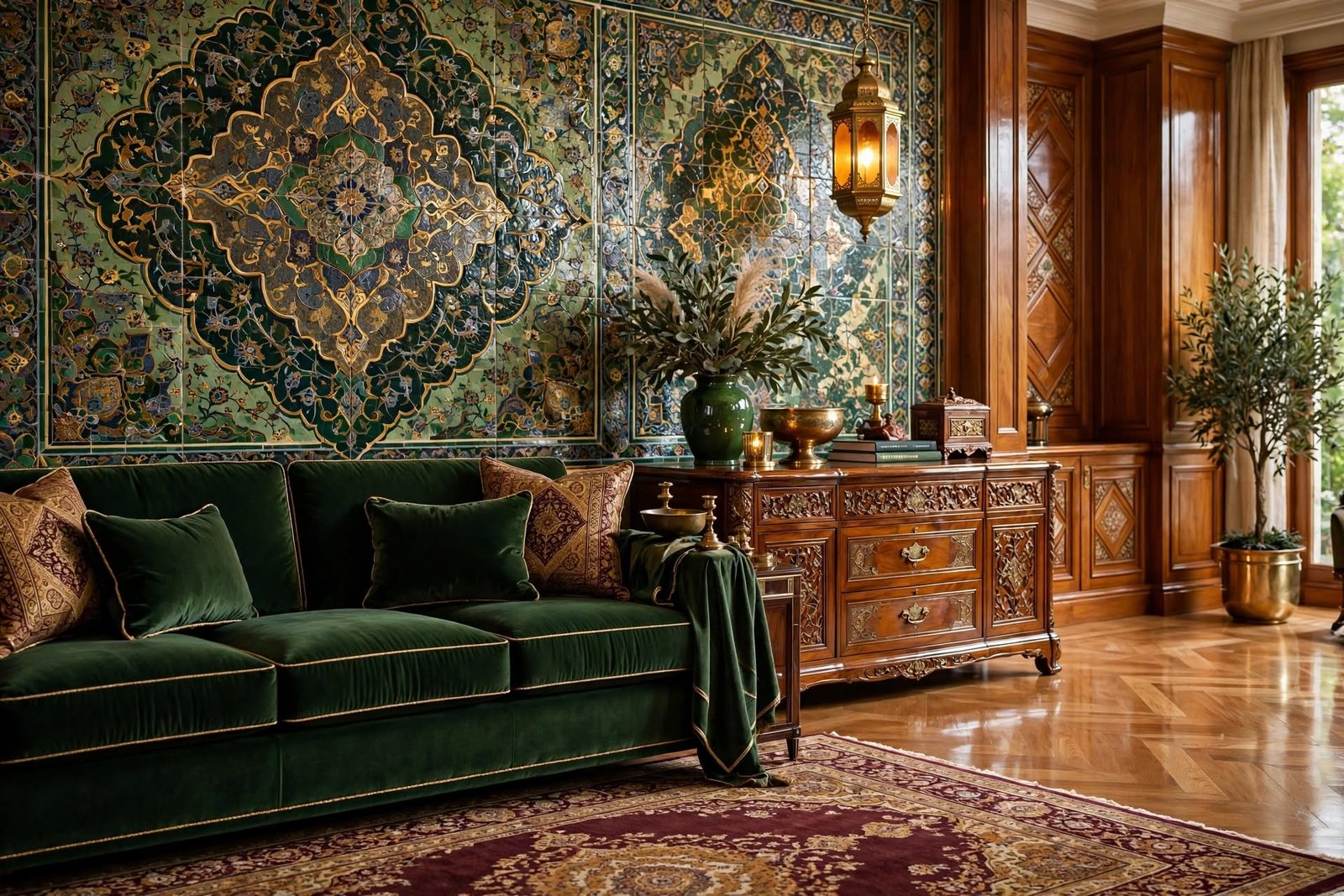 Deep green living room interior design by Devoguein in Greater Noida