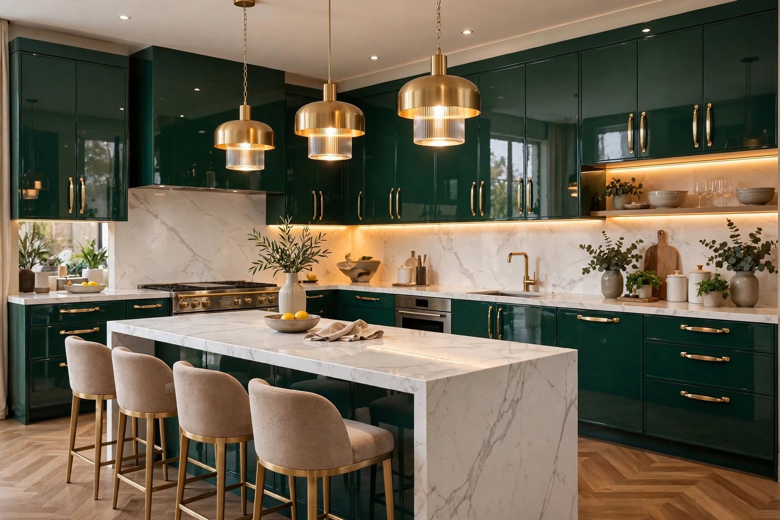 Emerald luxury modular kitchen interior design in Greater Noida West by Devoguein