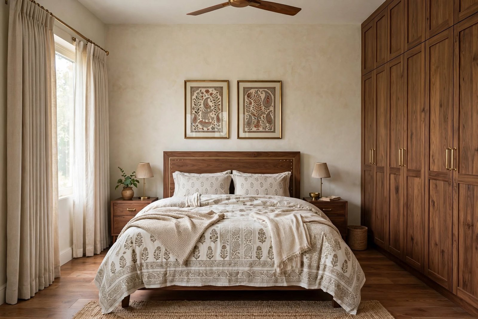 Indian fusion master bedroom interior design by Devoguein in Noida