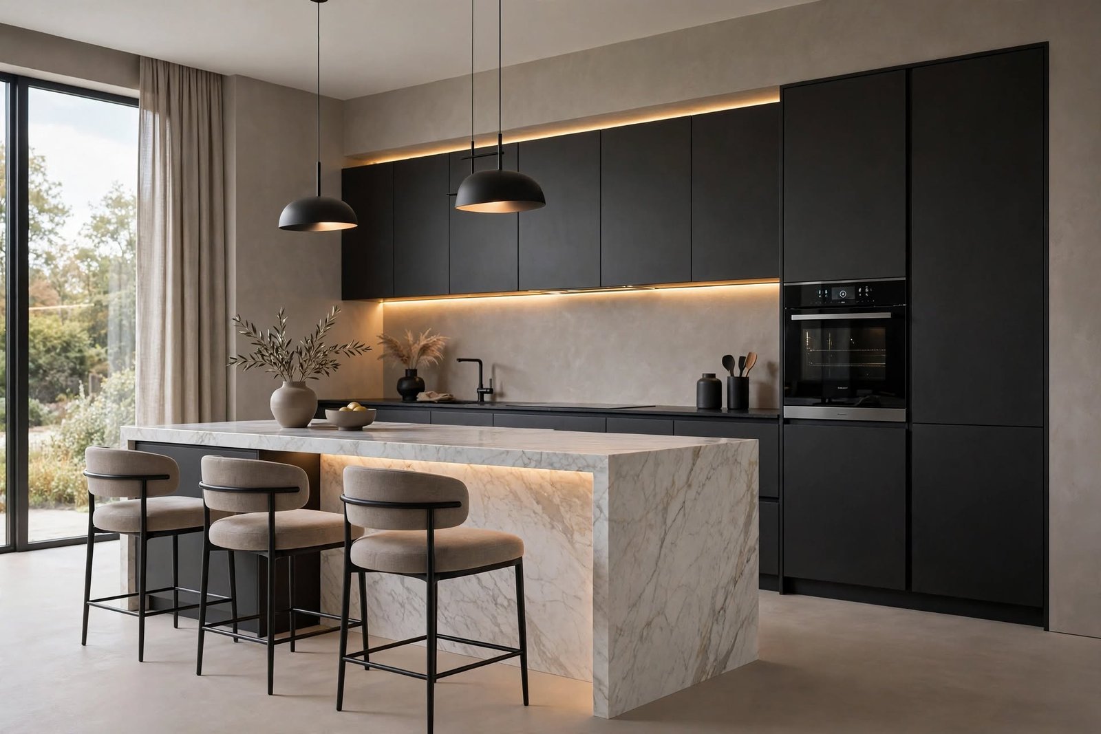 Luxury marble finish modular kitchen design in Greater Noida West by Devoguein