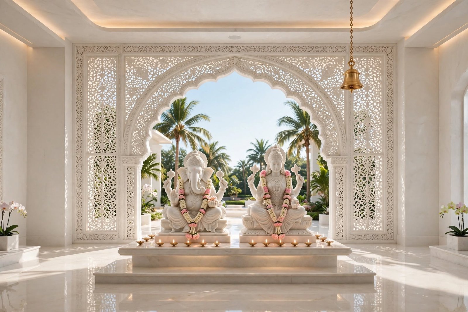 Classic marble temple interior design by Devoguein in Noida