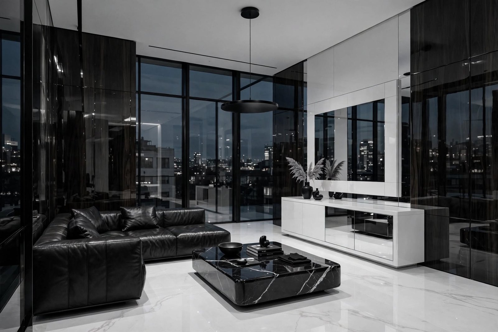 Monochrome luxury living room interior design by Devoguein in Noida