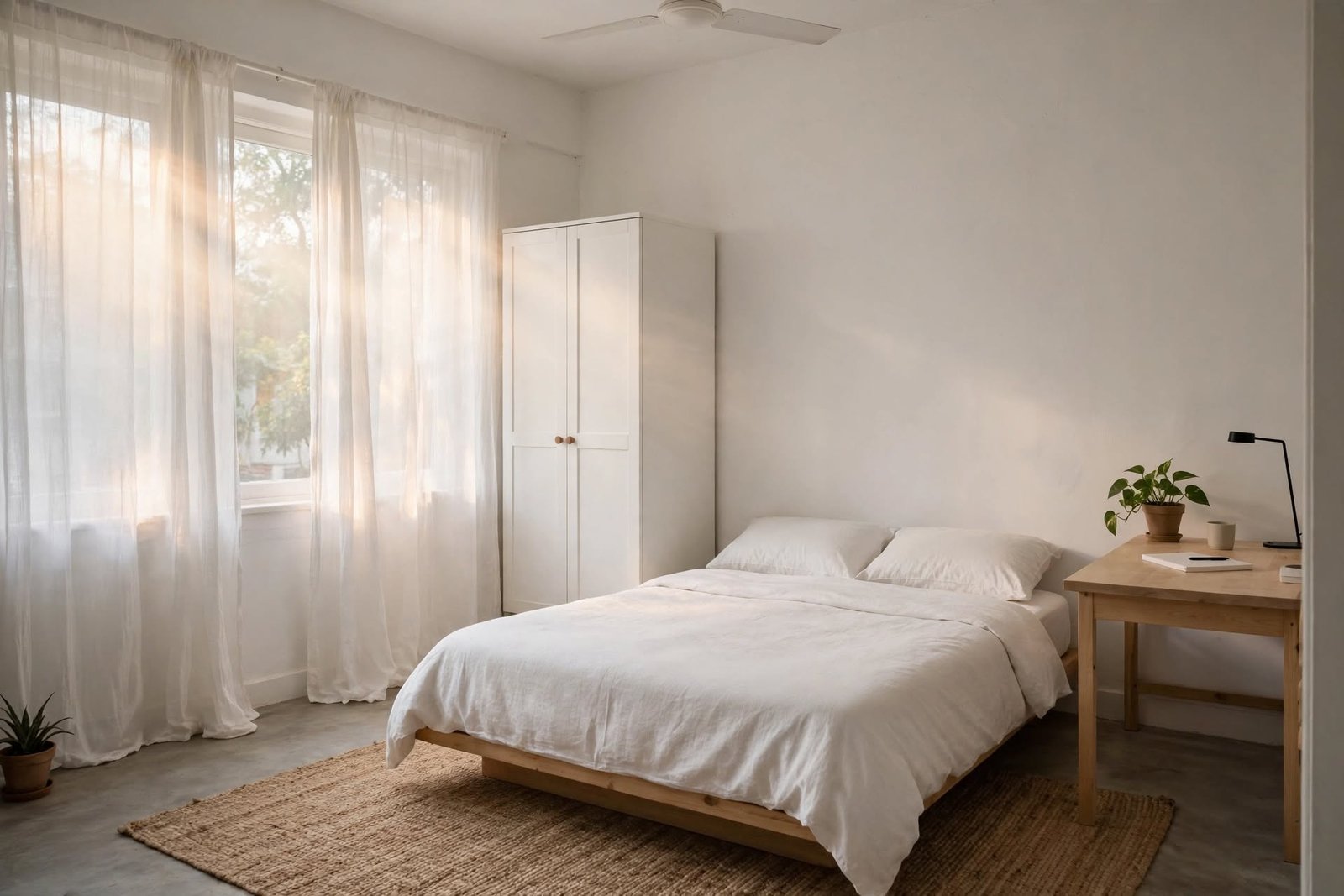 Scandi Indian master bedroom interior design by Devoguein in Noida Extension