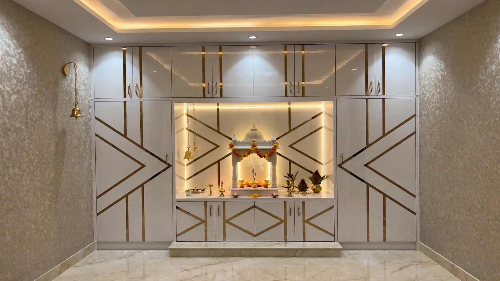 Pooja room interior design in Noida Extension by Devoguein Interior Design Studio